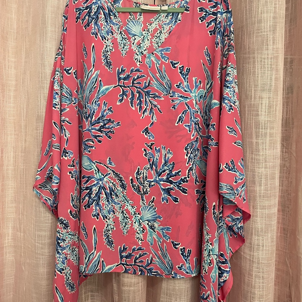 Belle by Kim Gravel Pink Floral V-Neck Poncho Blouse